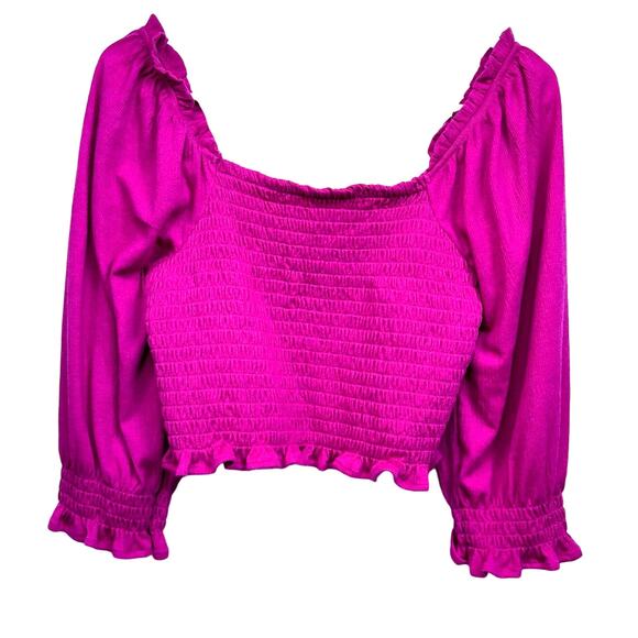 Free People Brencye Pink Jungle Flower Smocked Square Neck Crop Top Size Small - Picture 4 of 13